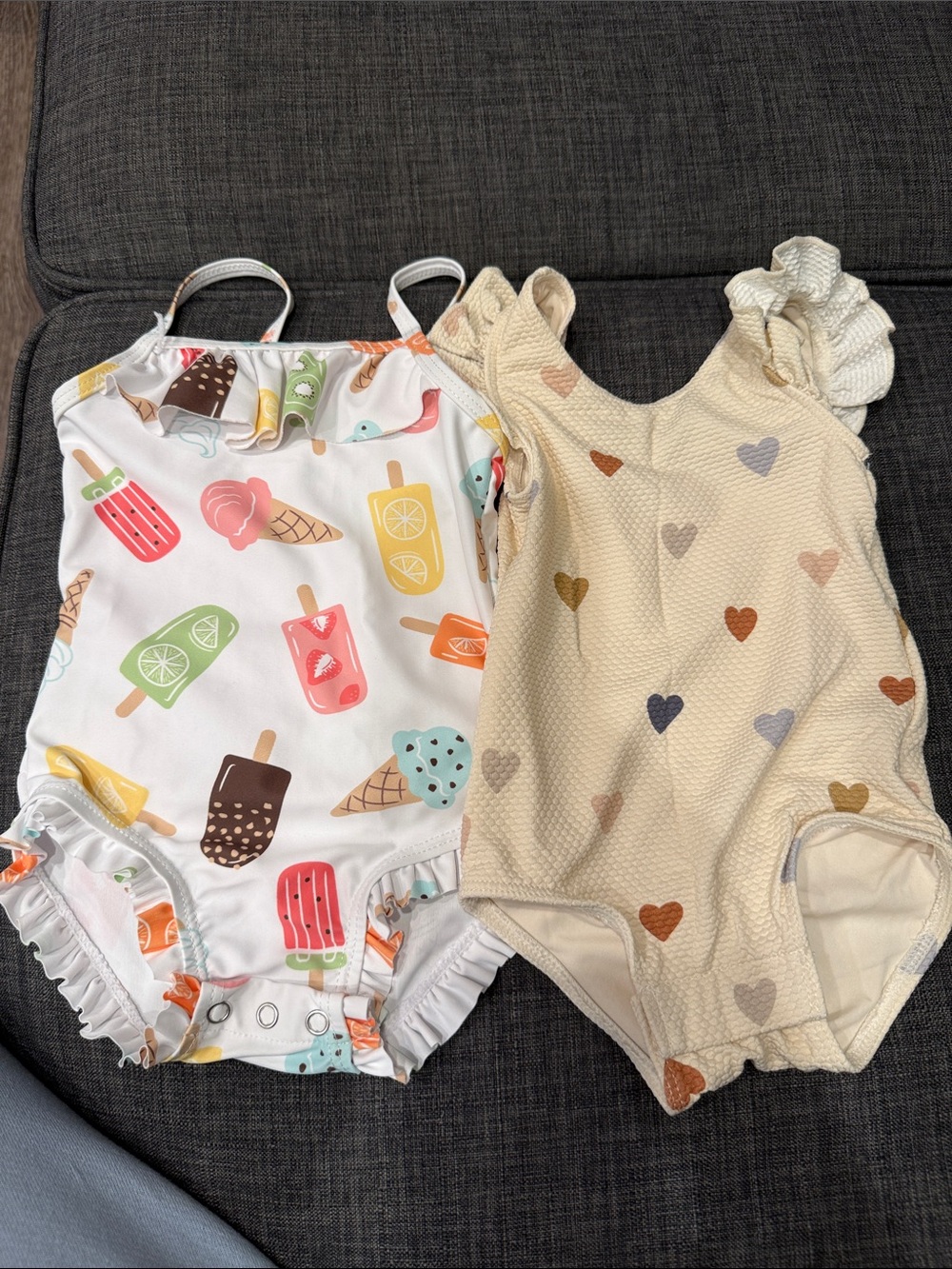 Quincy Mae Kids One-Piece Swimsuits in Cream and Multi-Color Popsicle Print